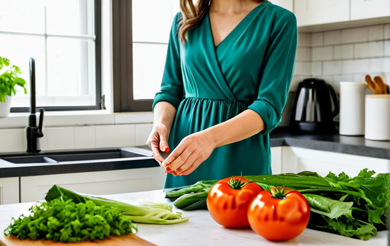 A professional woman in modest, appropriate attire, standing in a bright, modern home kitchen. She is meticulously preparing fresh, seasonal vegetables sourced from a local market, with a focus on zero-waste cooking techniques. On the countertop, there are vibrant green leafy vegetables, colorful tomatoes, and a small, stylish compost bin. Reusable glass jars and eco-friendly kitchen tools are visible. The atmosphere is clean and organized, emphasizing sustainable living. Natural daylight fills the space, high-quality professional photography, ultra-detailed, realistic, safe for work, appropriate content, fully clothed, professional dress, perfect anatomy, correct proportions, natural pose, well-formed hands, proper finger count, natural body proportions.